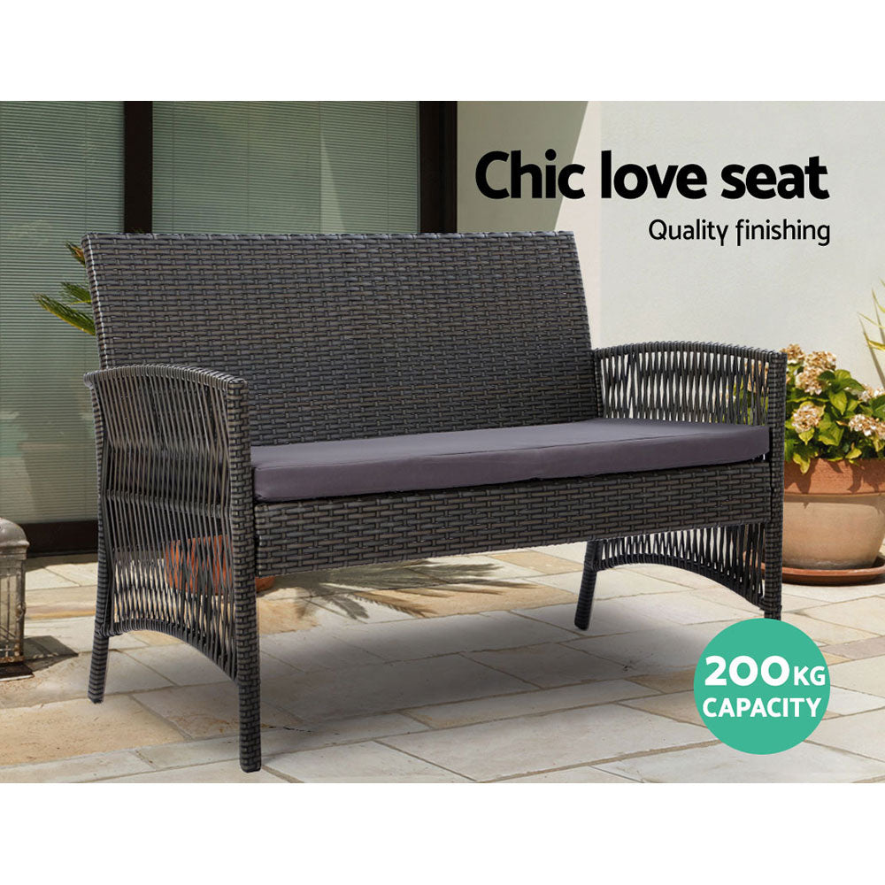 Arm Chairs & Recliners: Gardeon 4PCS Outdoor Sofa Set with Storage Cover Wicker Harp Chair Table Grey
