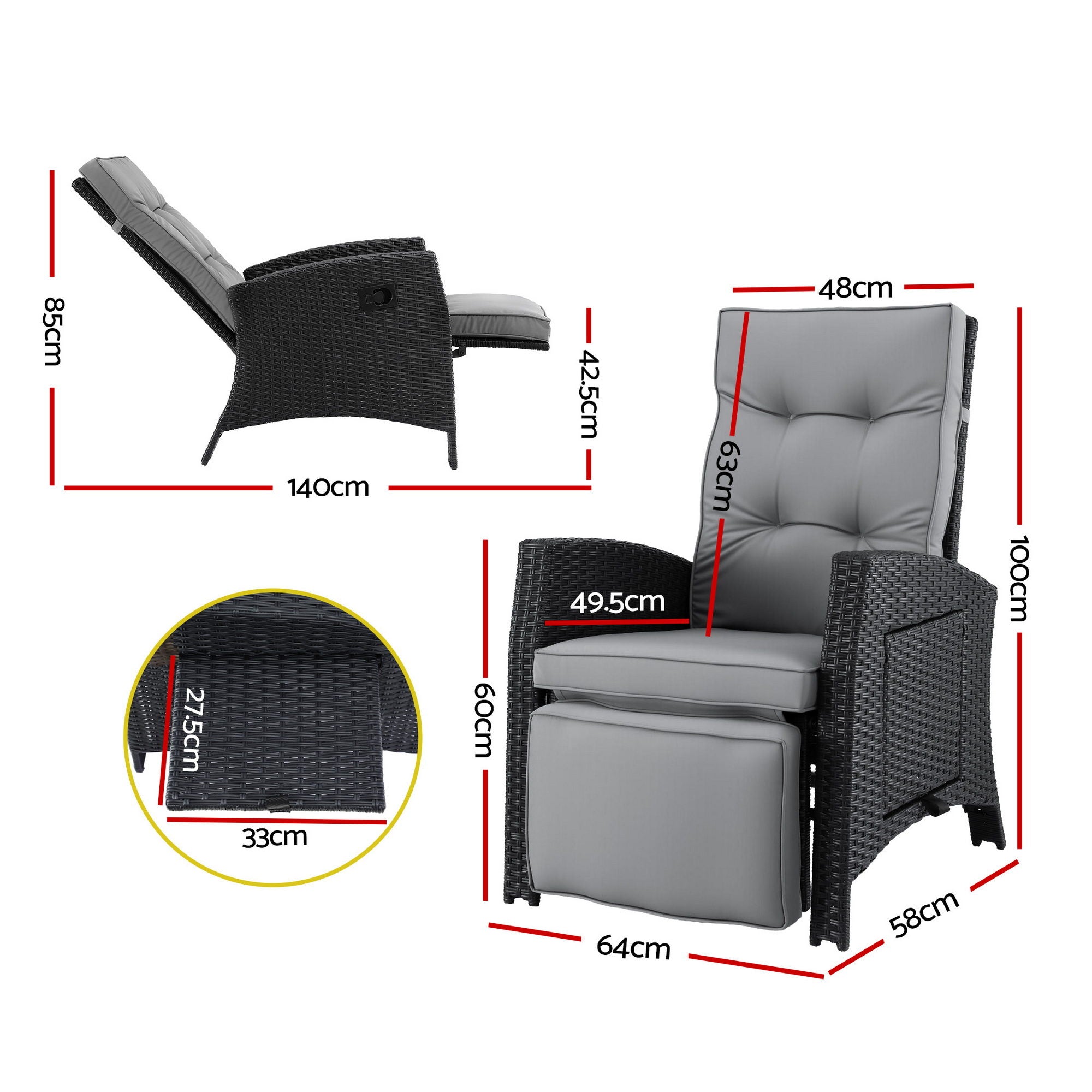 Outdoor Chairs: Gardeon Outdoor Recliner Chairs Sun lounge Wicker Lounger Patio Furniture Adjustable Black