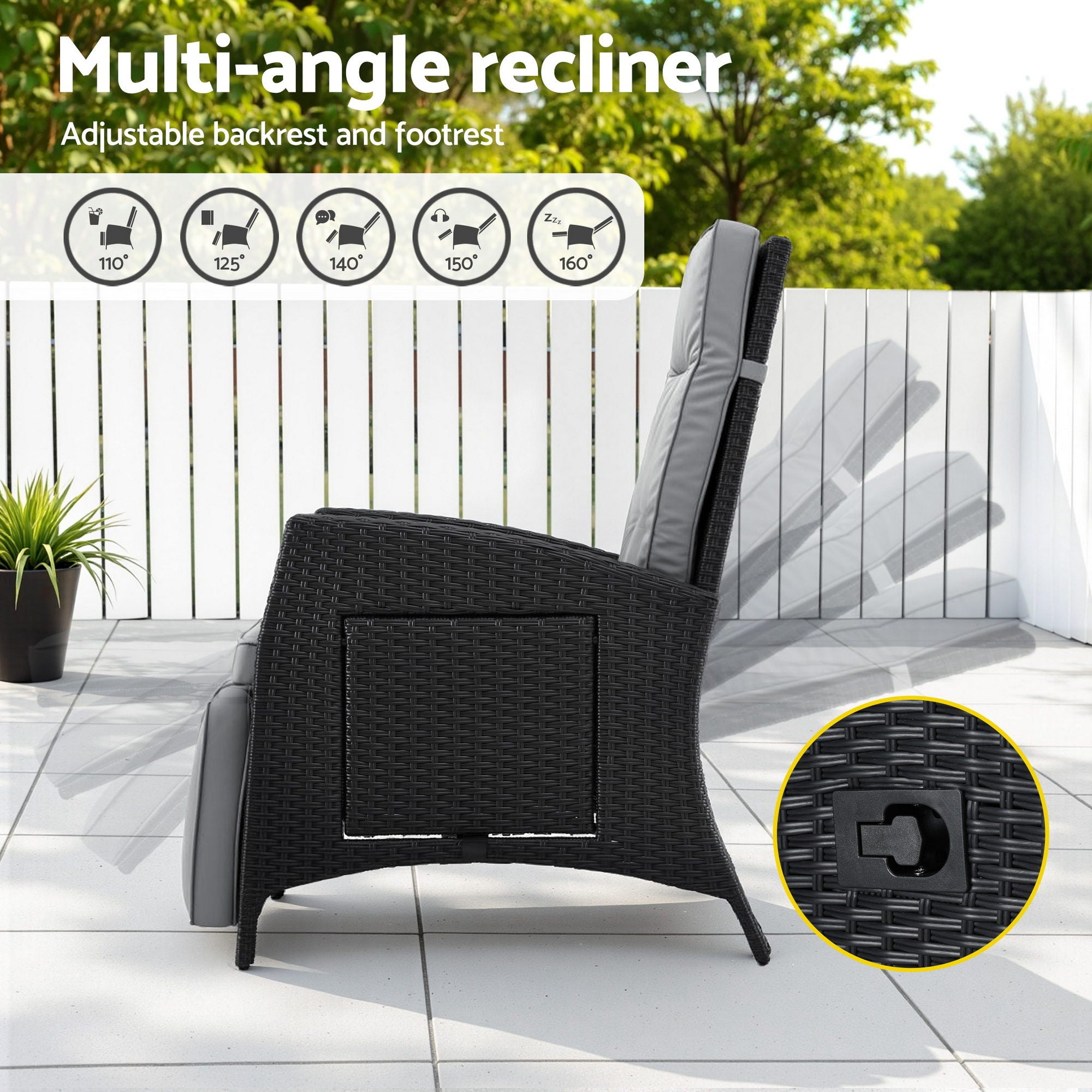Outdoor Chairs: Gardeon Outdoor Recliner Chairs Sun lounge Wicker Lounger Patio Furniture Adjustable Black