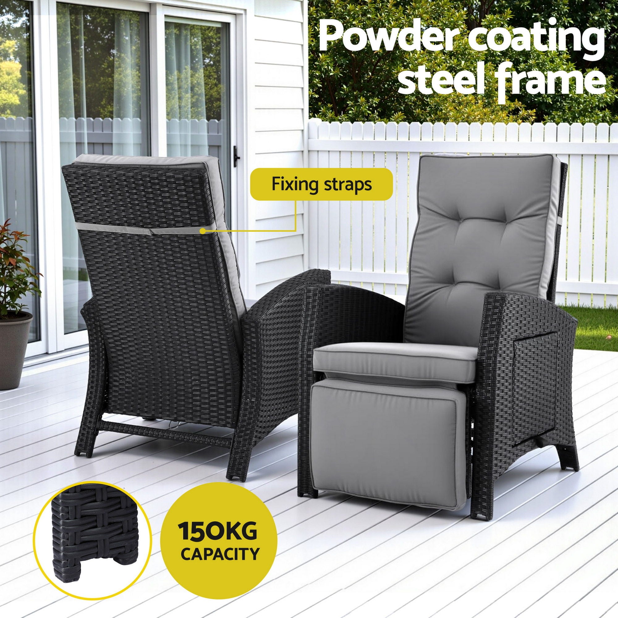 Outdoor Chairs: Gardeon Outdoor Recliner Chairs Sun lounge Wicker Lounger Patio Furniture Adjustable Black