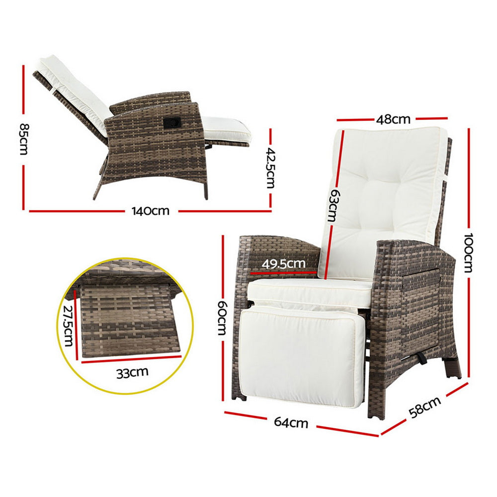 Outdoor Chairs: Gardeon Outdoor Recliner Chairs Sun lounge Wicker Lounger Patio Furniture Adjustable Brown