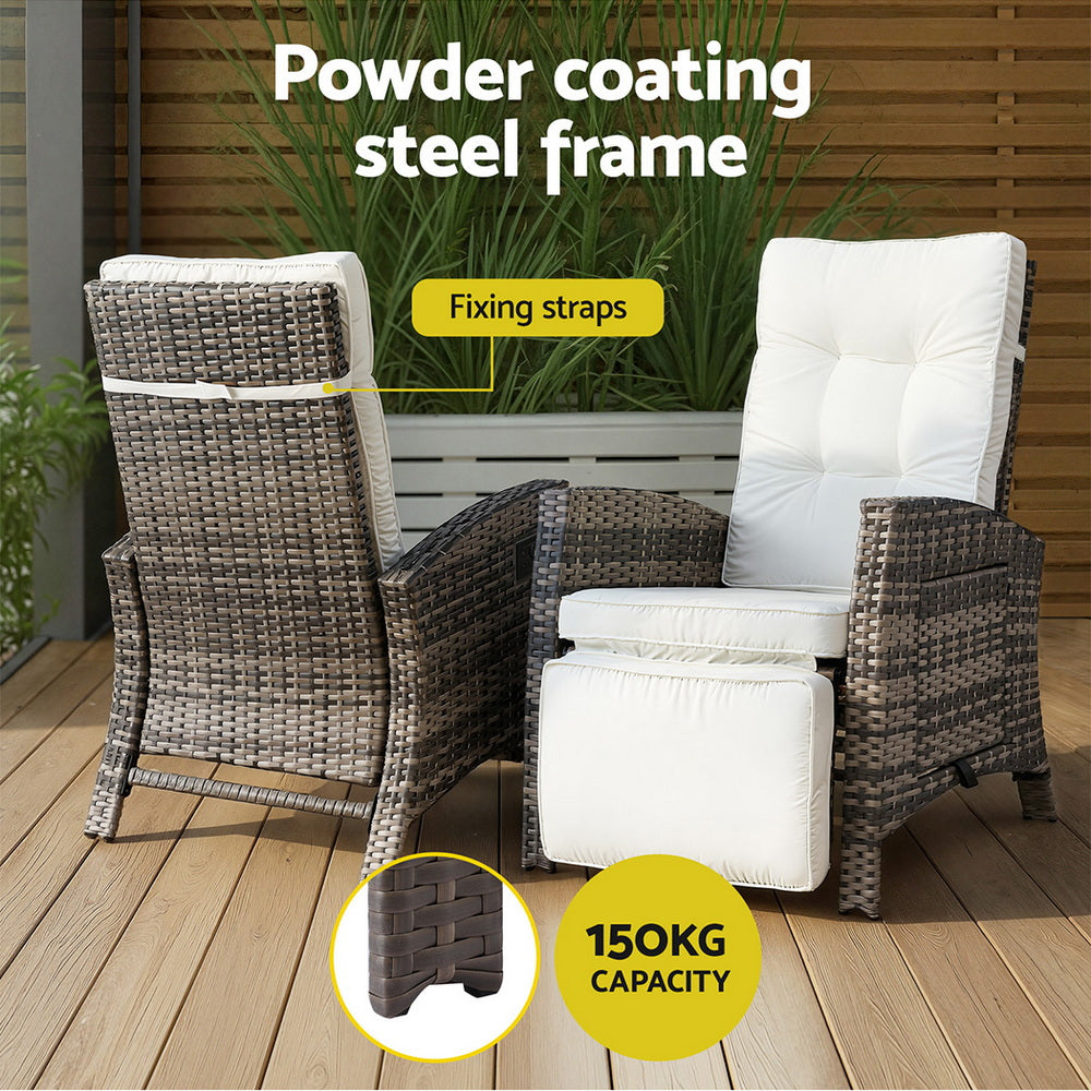 Outdoor Chairs: Gardeon Outdoor Recliner Chairs Sun lounge Wicker Lounger Patio Furniture Adjustable Brown