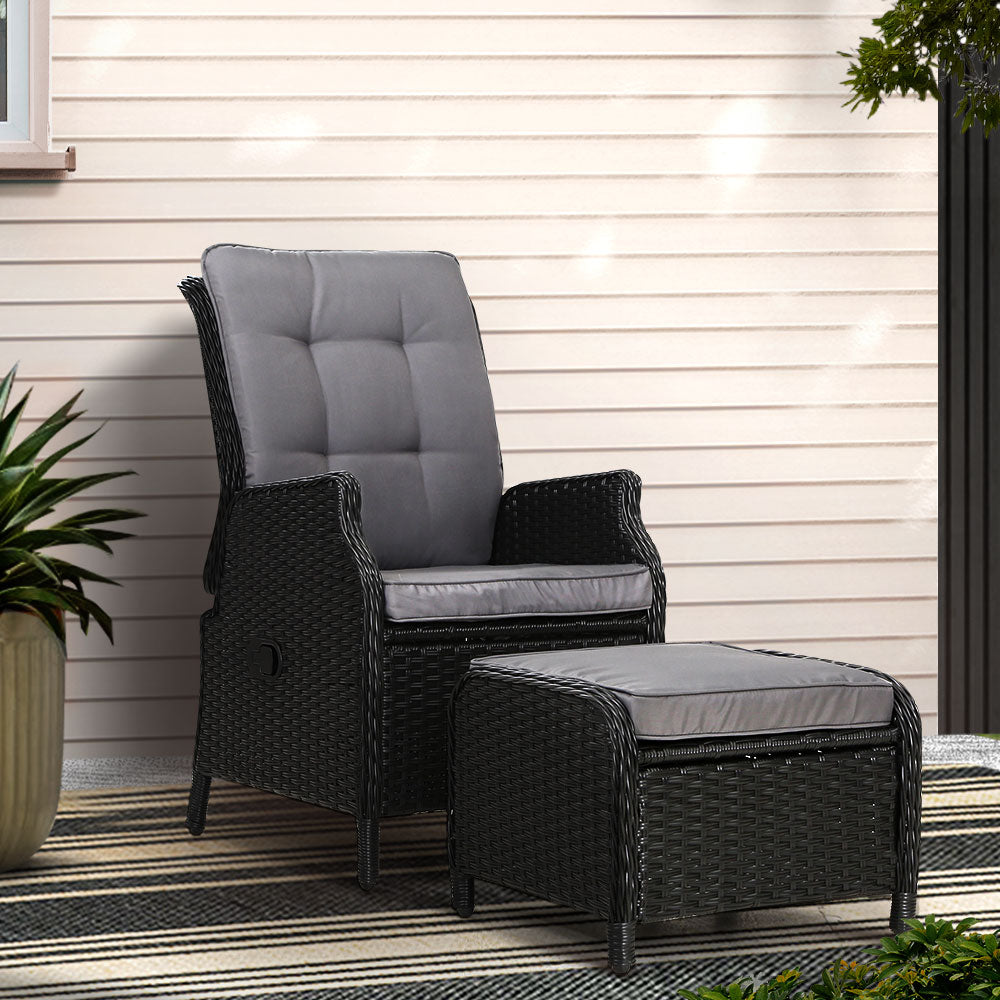 Outdoor Chairs: Gardeon Recliner Chair Sun lounge Wicker Lounger Outdoor Furniture Patio Adjustable Black