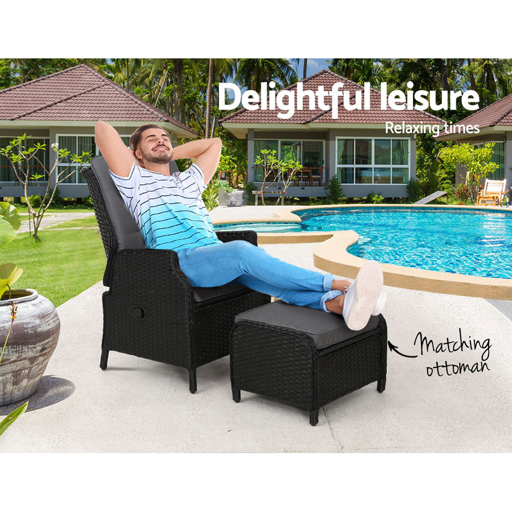 Outdoor Chairs: Gardeon Recliner Chair Sun lounge Wicker Lounger Outdoor Furniture Patio Adjustable Black