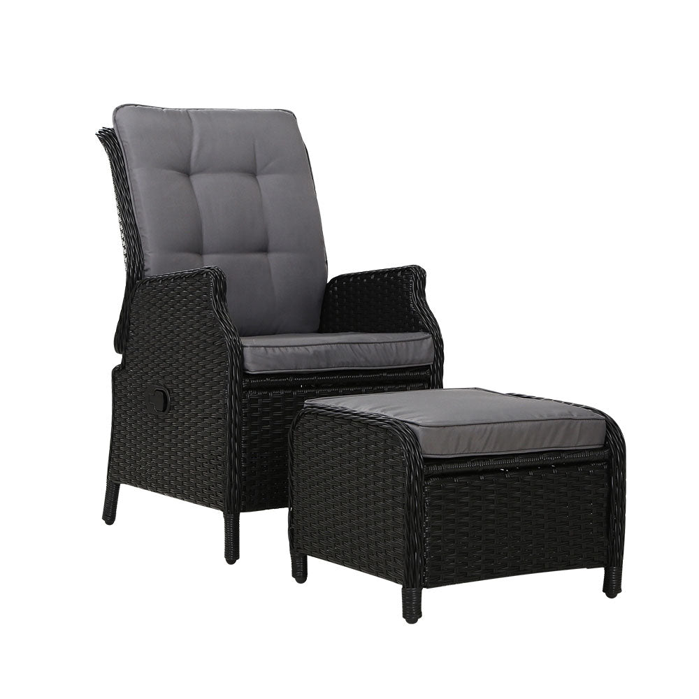 Outdoor Chairs: Gardeon Recliner Chair Sun lounge Wicker Lounger Outdoor Furniture Patio Adjustable Black