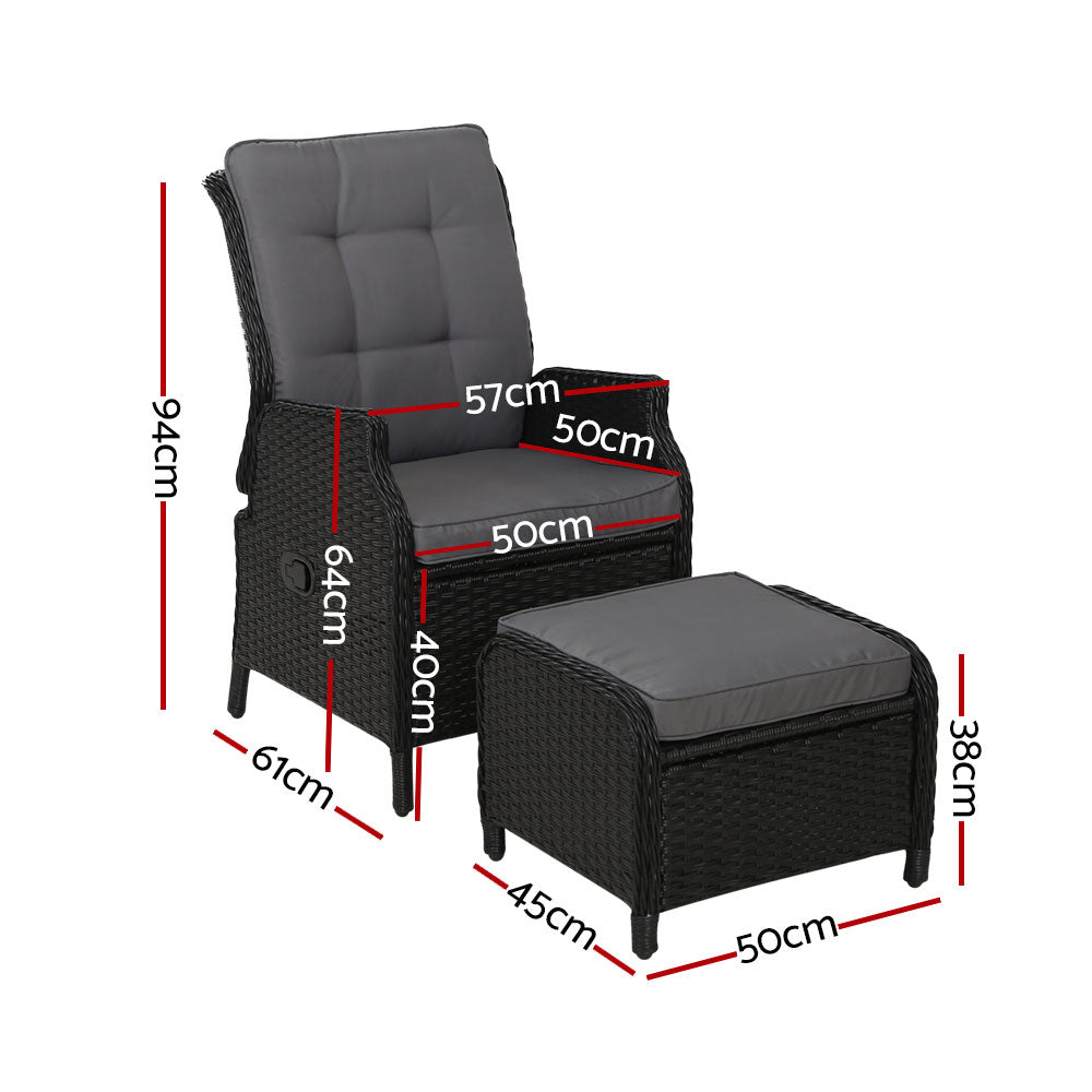 Outdoor Chairs: Gardeon 2PC Recliner Chair Sun lounge Wicker Lounger Outdoor Furniture Adjustable Black