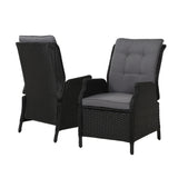 Gardeon 2PC Recliner Chair Sun lounge Wicker Lounger Outdoor Furniture Adjustable Black