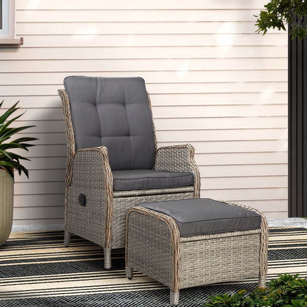 Outdoor Chairs: Gardeon Recliner Chair Sun lounge Wicker Lounger Outdoor Furniture Patio Adjustable Grey