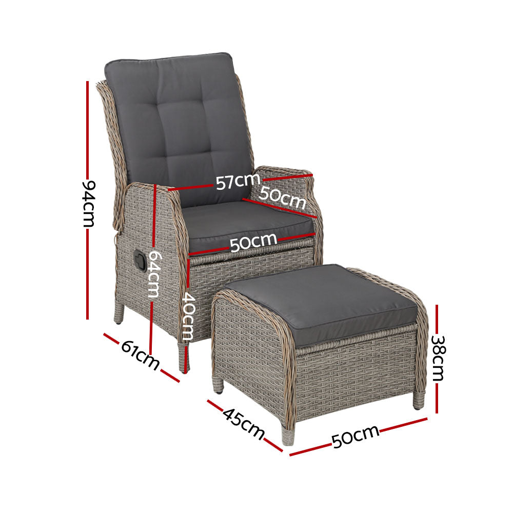 Outdoor Chairs: Gardeon Recliner Chair Sun lounge Wicker Lounger Outdoor Furniture Patio Adjustable Grey