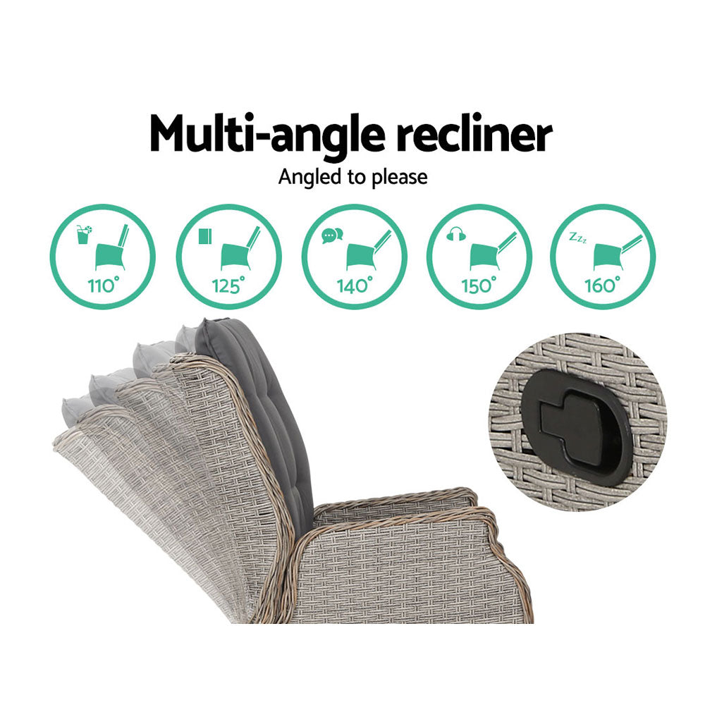 Outdoor Chairs: Gardeon Recliner Chair Sun lounge Wicker Lounger Outdoor Furniture Patio Adjustable Grey