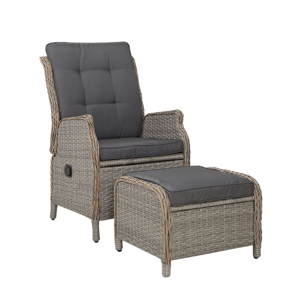Outdoor Chairs: Gardeon Recliner Chair Sun lounge Wicker Lounger Outdoor Furniture Patio Adjustable Grey