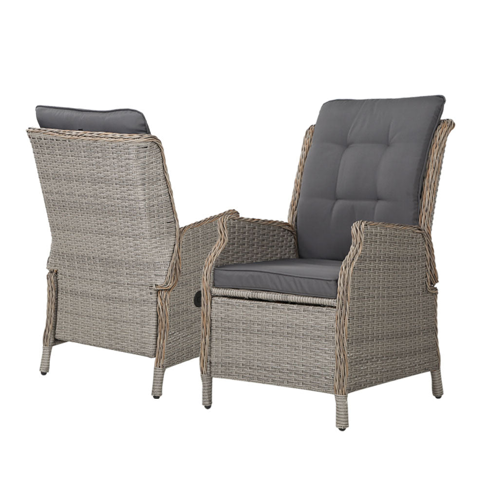 Outdoor Chairs: Gardeon 2PC Recliner Chair Sun lounge Wicker Lounger Outdoor Furniture Adjustable Grey