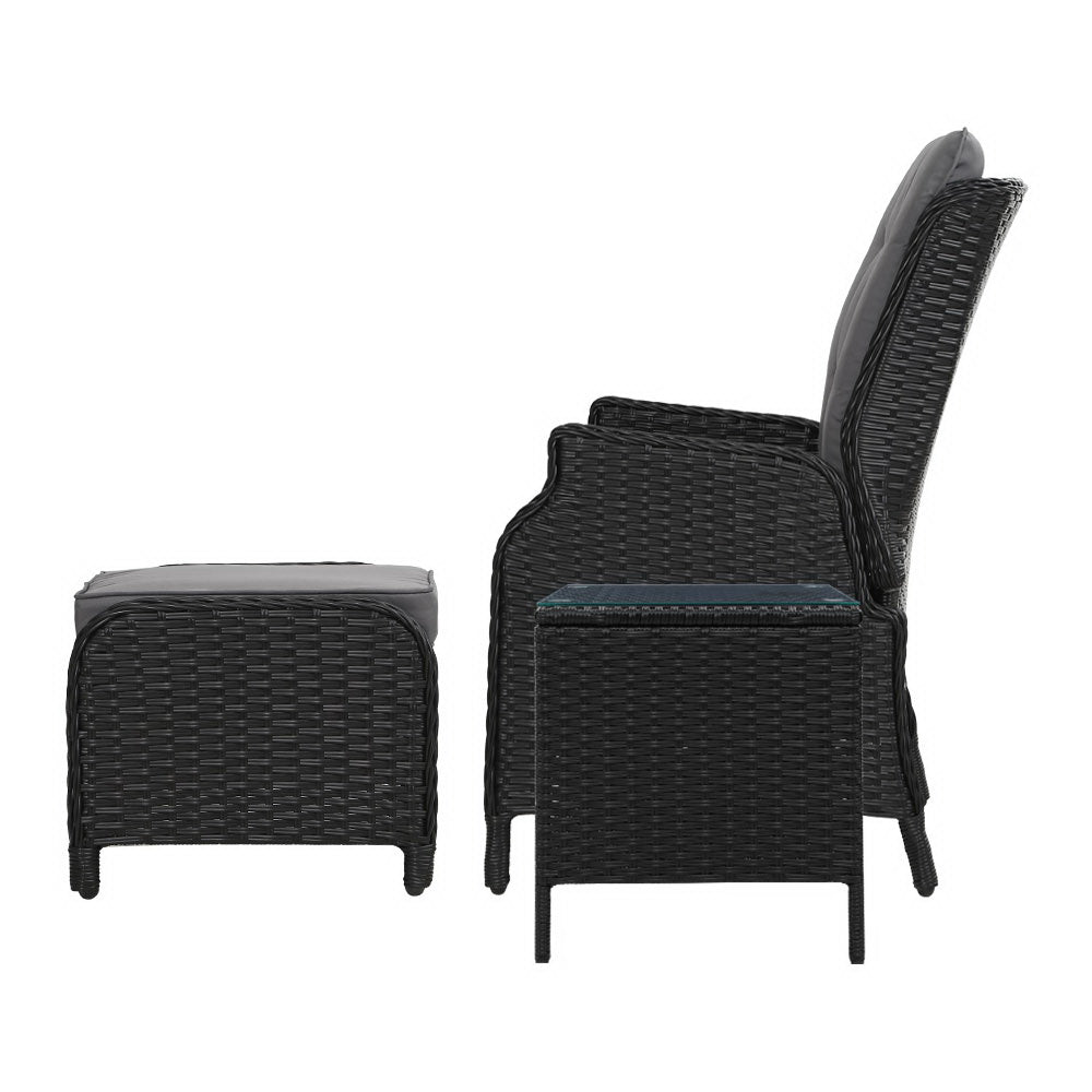 Outdoor Chairs: Gardeon 5PC Recliner Chairs Table Sun lounge Wicker Outdoor Furniture Adjustable Black