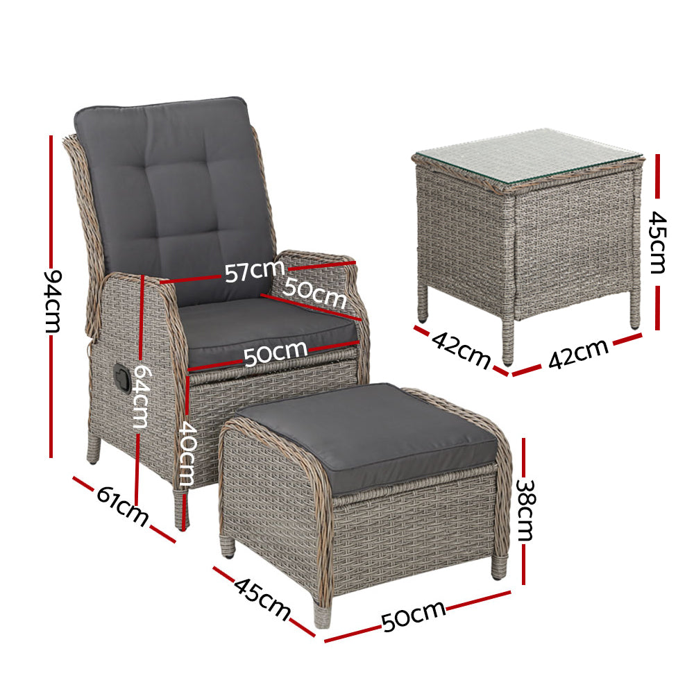 Outdoor Chairs: Gardeon 5PC Recliner Chairs Table Sun lounge Wicker Outdoor Furniture Adjustable Grey