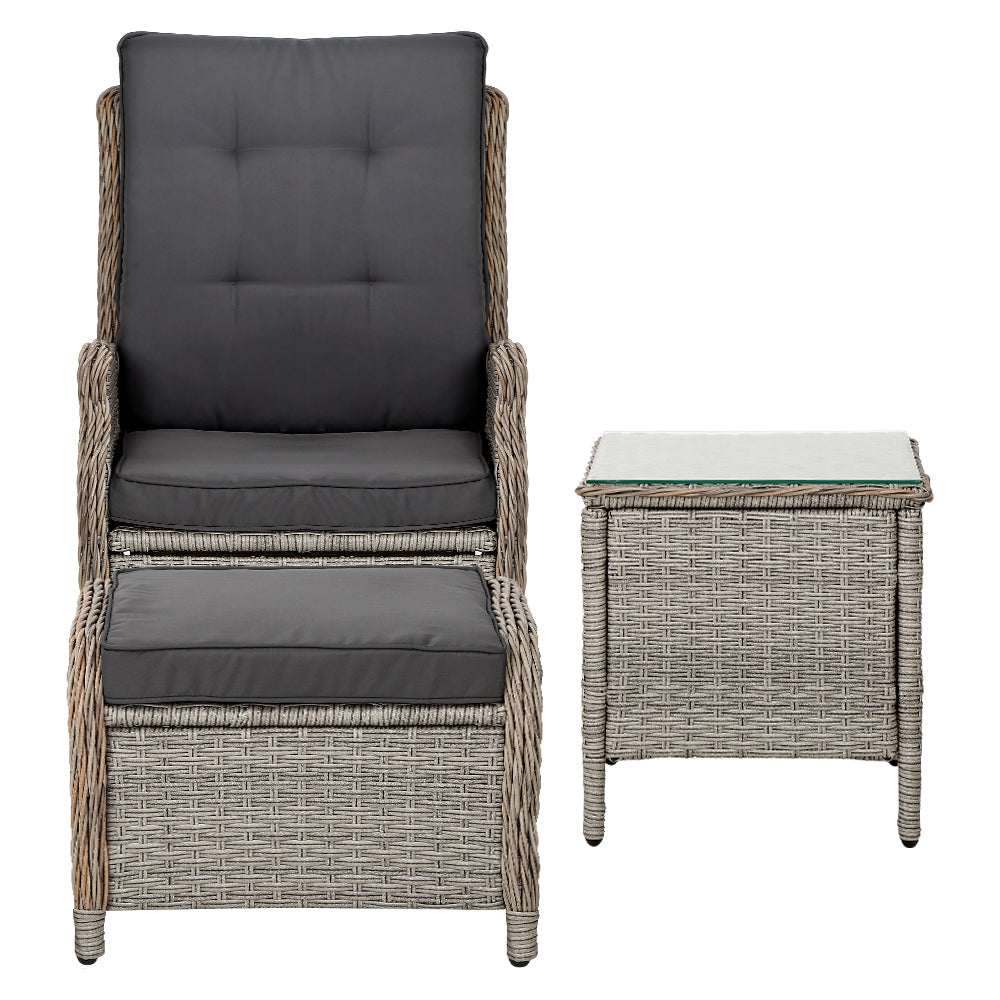 Outdoor Chairs: Gardeon 5PC Recliner Chairs Table Sun lounge Wicker Outdoor Furniture Adjustable Grey