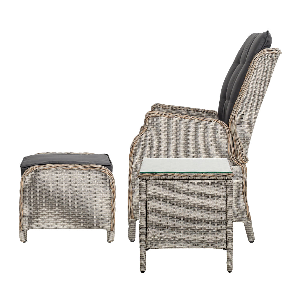 Outdoor Chairs: Gardeon 5PC Recliner Chairs Table Sun lounge Wicker Outdoor Furniture Adjustable Grey