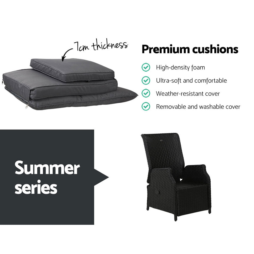 Outdoor Chairs: Gardeon 3PC Recliner Chairs Table Sun lounge Outdoor Furniture Wicker Adjustable Black