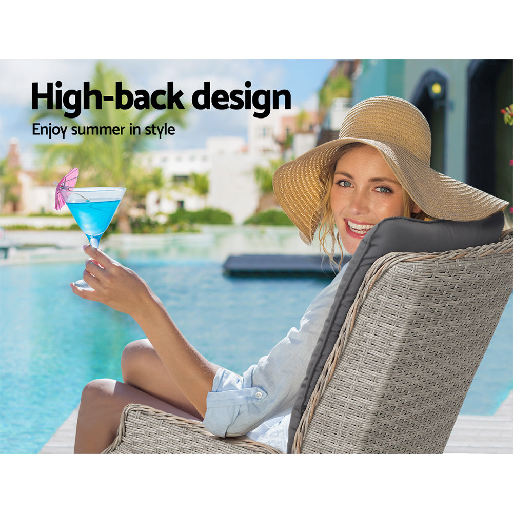 Outdoor Chairs: Gardeon 3PC Recliner Chairs Table Sun lounge Outdoor Furniture Wicker Adjustable Grey