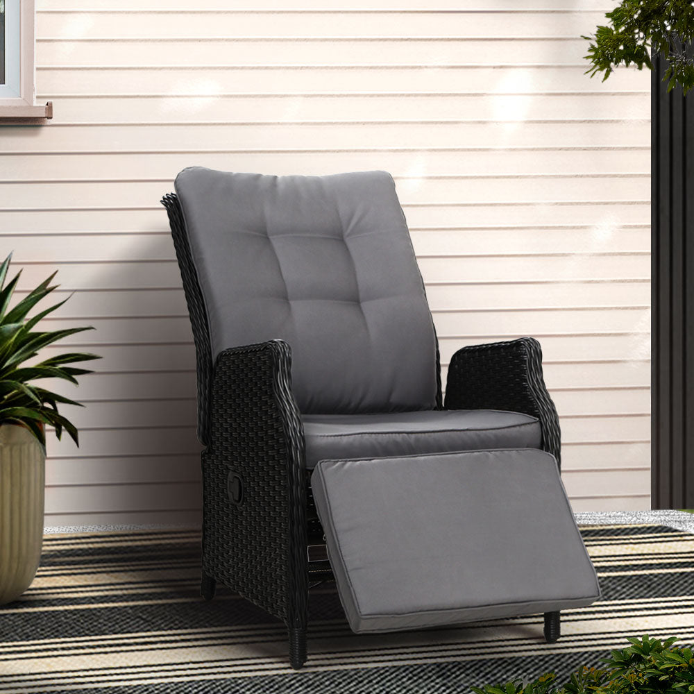 Outdoor Chairs: Gardeon Recliner Chairs Sun lounge Wicker Lounger Outdoor Furniture Patio Adjustable Black