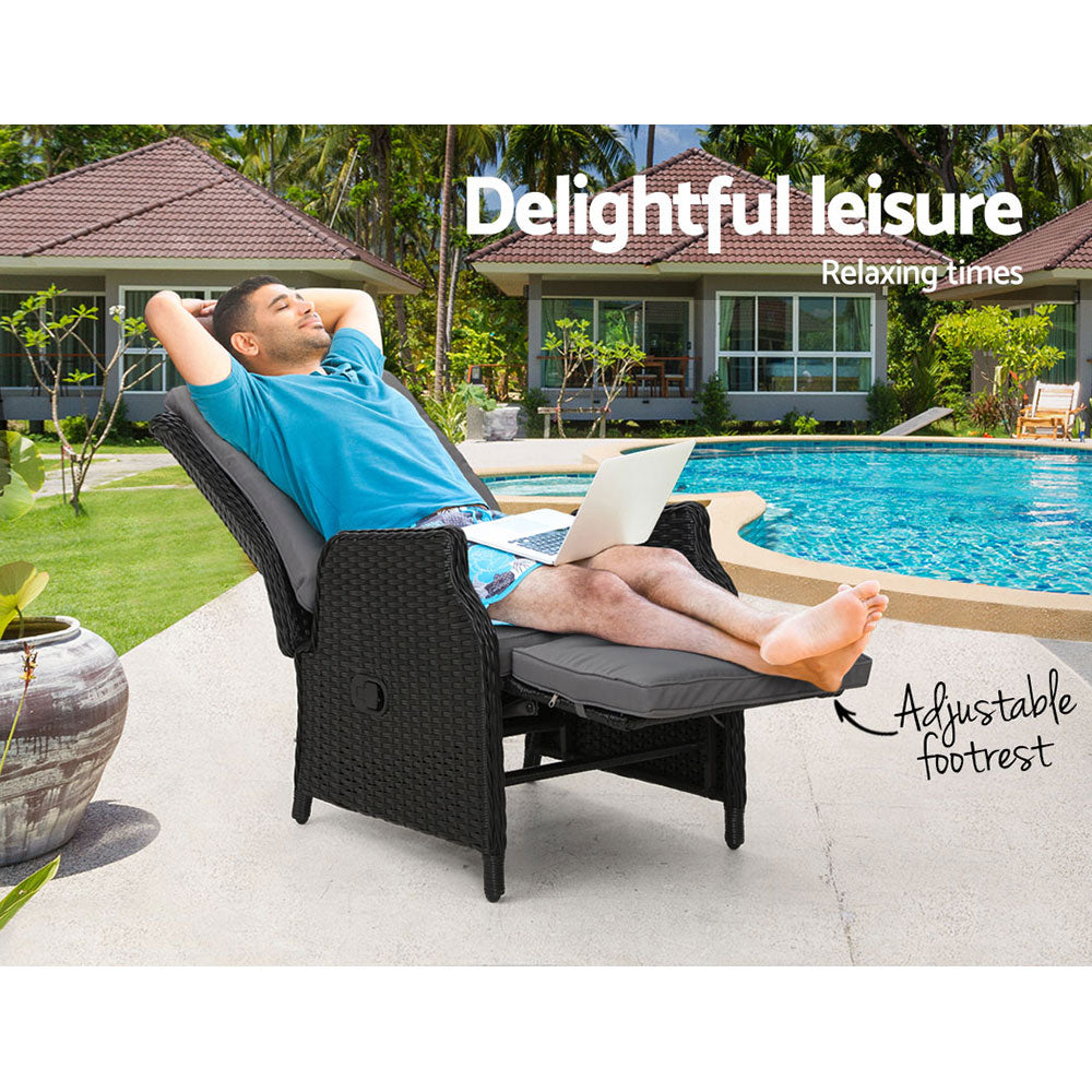 Outdoor Chairs: Gardeon Recliner Chairs Sun lounge Wicker Lounger Outdoor Furniture Patio Adjustable Black