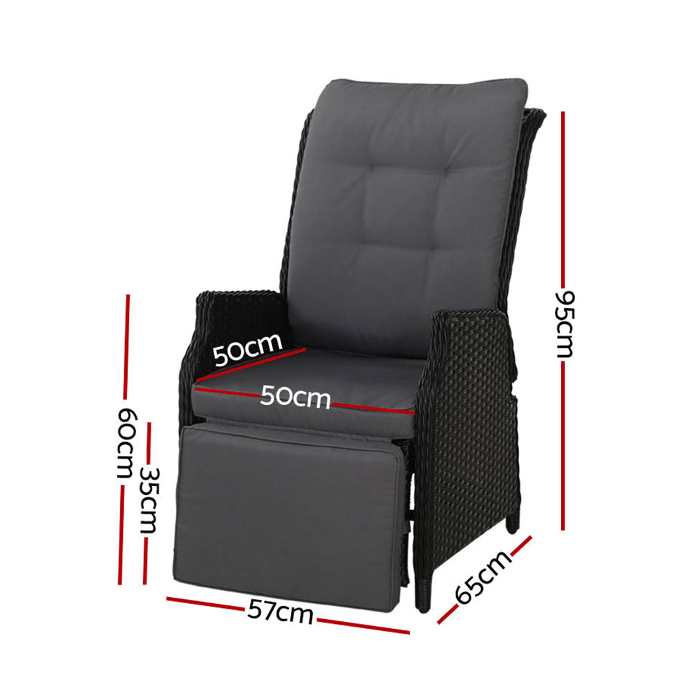 Outdoor Chairs: Gardeon 2PC Recliner Chairs Sun lounge Wicker Lounger Outdoor Furniture Adjustable Black