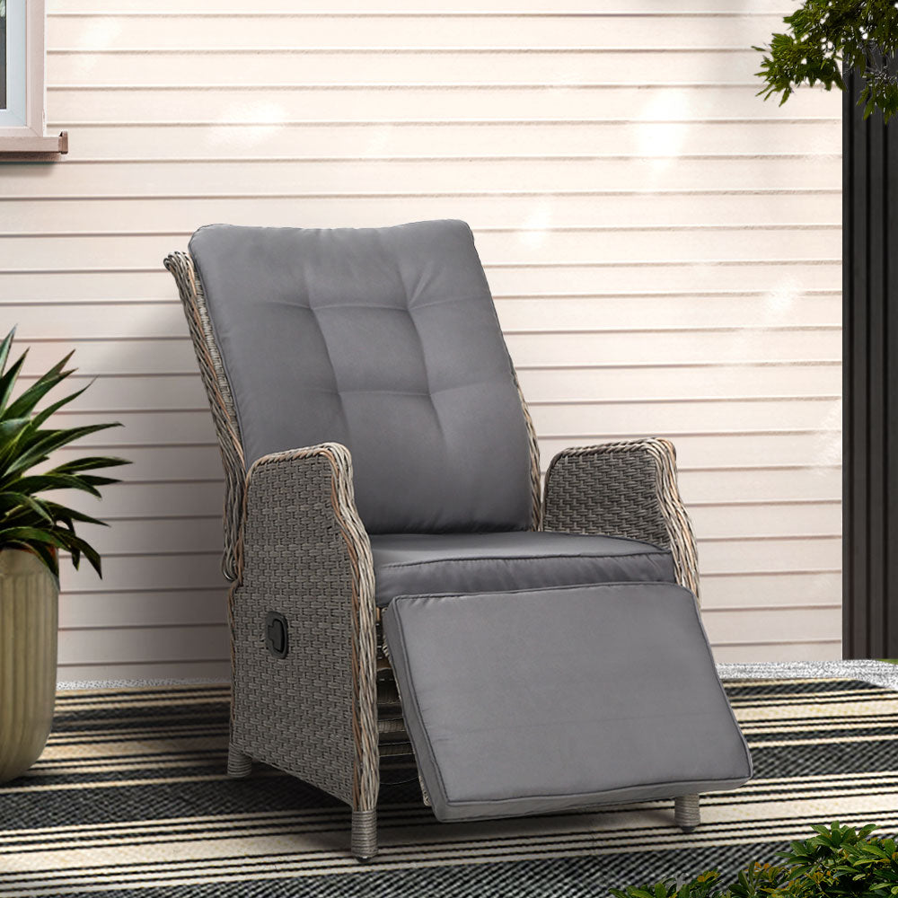 Outdoor Chairs: Gardeon Recliner Chairs Sun lounge Wicker Lounger Outdoor Furniture Patio Adjustable Grey