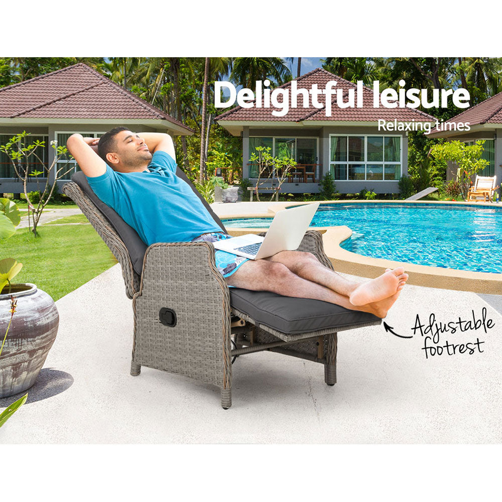 Outdoor Chairs: Gardeon Recliner Chairs Sun lounge Wicker Lounger Outdoor Furniture Patio Adjustable Grey