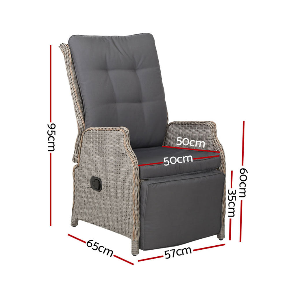 Outdoor Chairs: Gardeon 2PC Recliner Chairs Sun lounge Wicker Lounger Outdoor Furniture Adjustable Grey