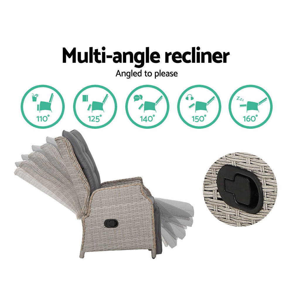 Outdoor Chairs: Gardeon 2PC Recliner Chairs Sun lounge Wicker Lounger Outdoor Furniture Adjustable Grey