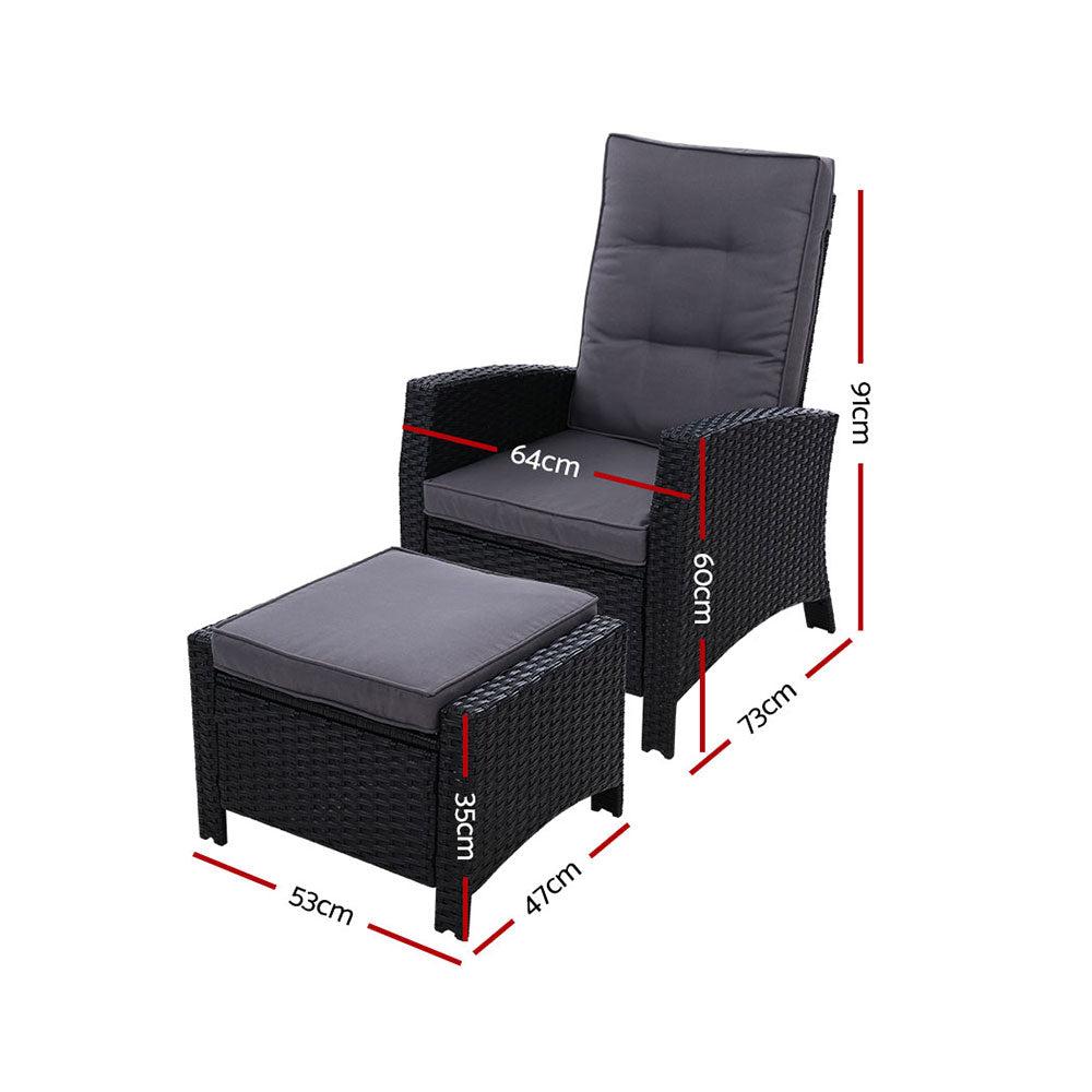 Outdoor Chairs: Gardeon Recliner Chair Sun lounge Wicker Lounger Outdoor Patio Furniture Adjustable Black