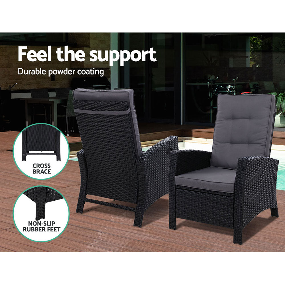 Outdoor Chairs: Gardeon Recliner Chair Sun lounge Wicker Lounger Outdoor Patio Furniture Adjustable Black