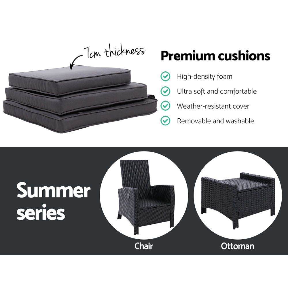 Outdoor Chairs: Gardeon Recliner Chair Sun lounge Wicker Lounger Outdoor Patio Furniture Adjustable Black