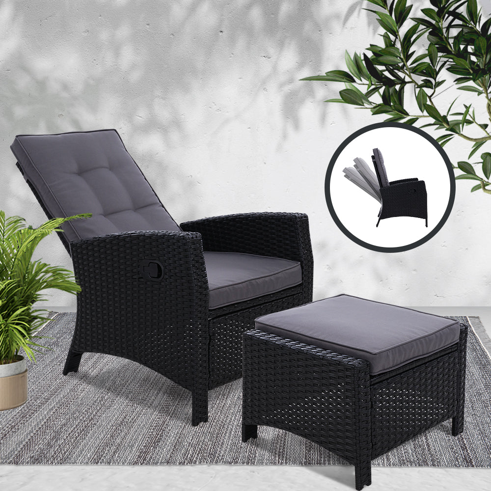 Outdoor Chairs: Gardeon Recliner Chair Sun lounge Wicker Lounger Outdoor Patio Furniture Adjustable Black