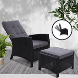 Gardeon Recliner Chair Sun lounge Wicker Lounger Outdoor Patio Furniture Adjustable Black