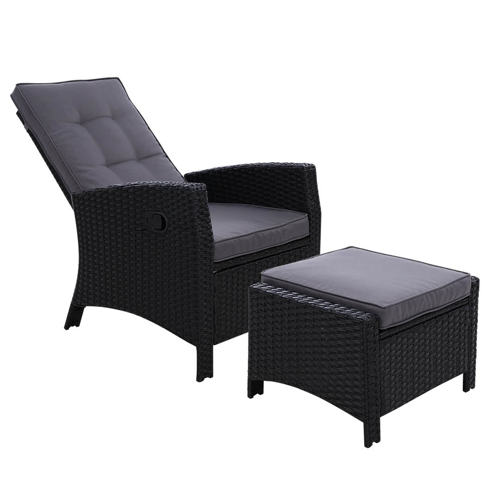 Outdoor Chairs: Gardeon Recliner Chair Sun lounge Wicker Lounger Outdoor Patio Furniture Adjustable Black