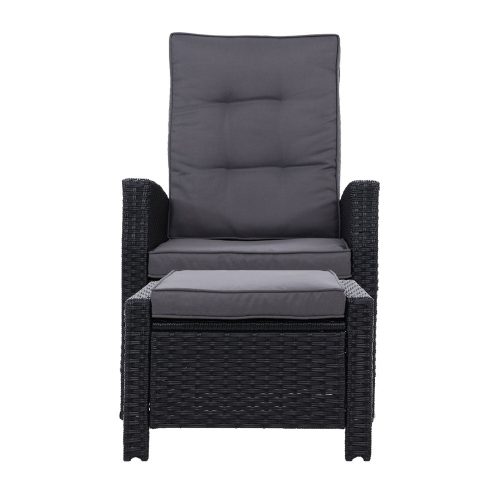 Outdoor Chairs: Gardeon 2PC Recliner Chairs Sun lounge Wicker Lounger Outdoor Furniture Adjustable Black