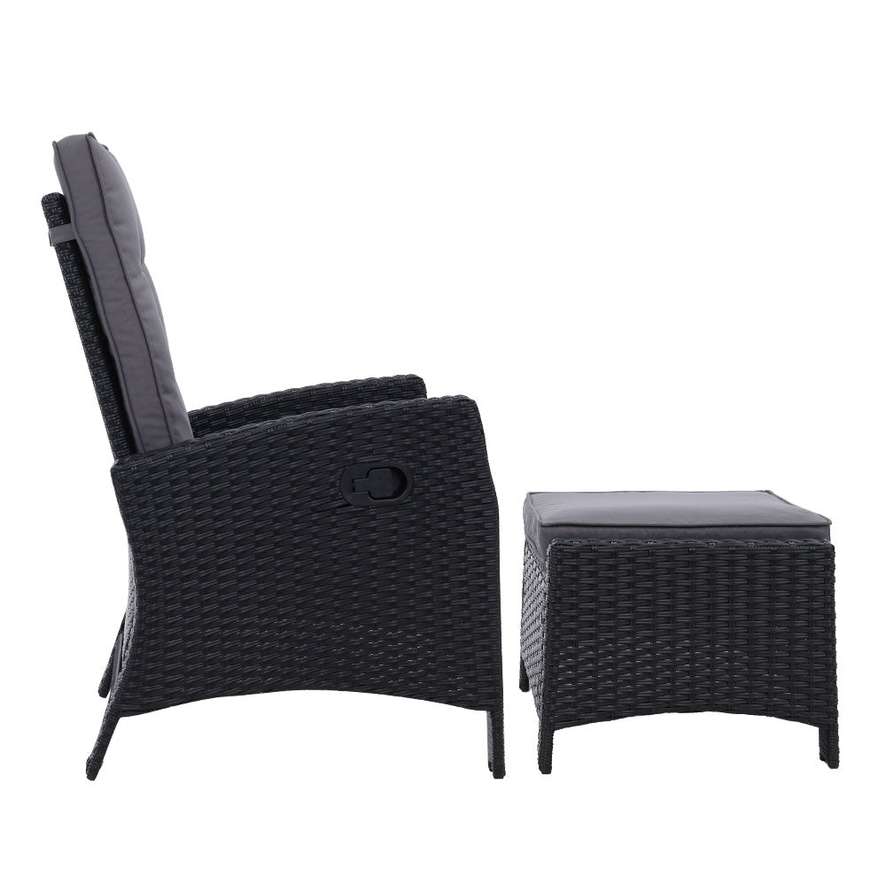 Outdoor Chairs: Gardeon 2PC Recliner Chairs Sun lounge Wicker Lounger Outdoor Furniture Adjustable Black