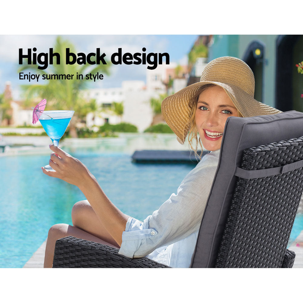 Outdoor Chairs: Gardeon 2PC Recliner Chairs Sun lounge Wicker Lounger Outdoor Furniture Adjustable Black