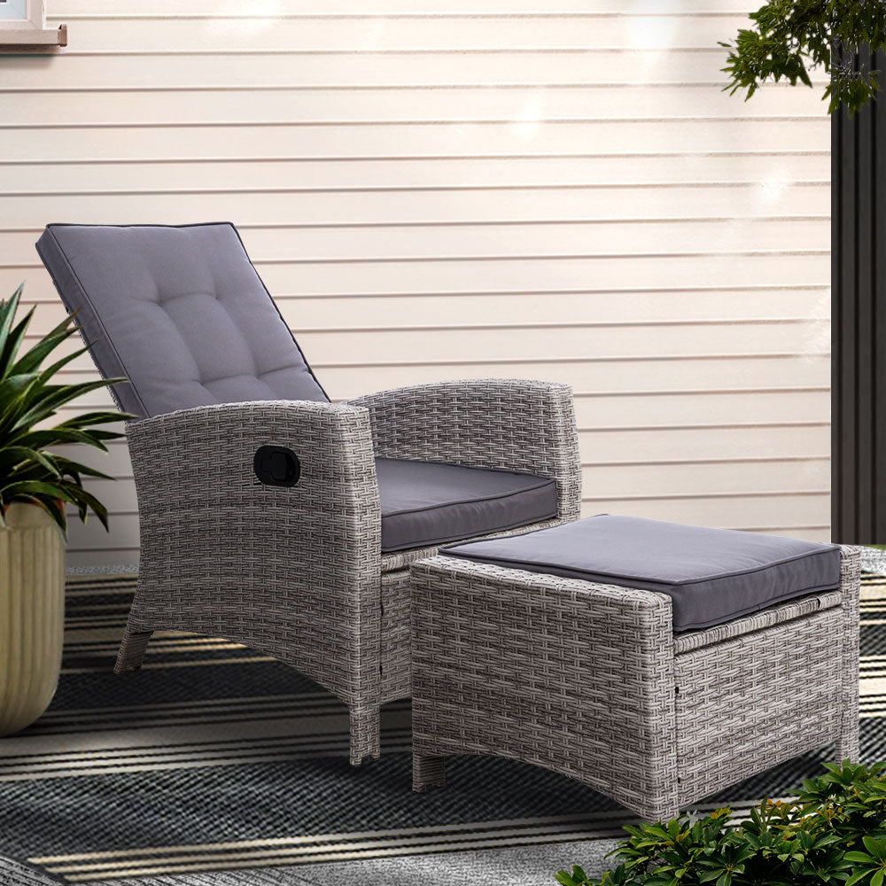 Outdoor Chairs: Gardeon Recliner Chair Sun lounge Wicker Lounger Outdoor Patio Furniture Adjustable Grey