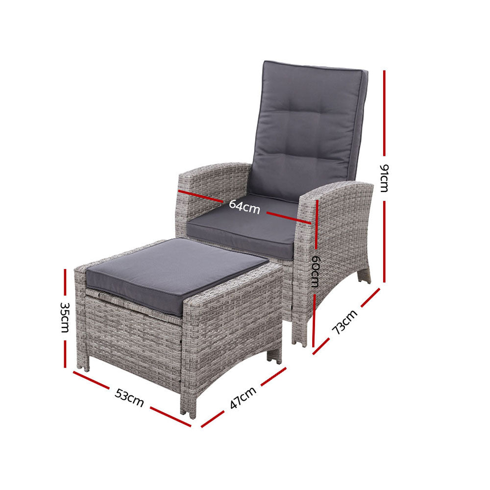 Outdoor Chairs: Gardeon Recliner Chair Sun lounge Wicker Lounger Outdoor Patio Furniture Adjustable Grey