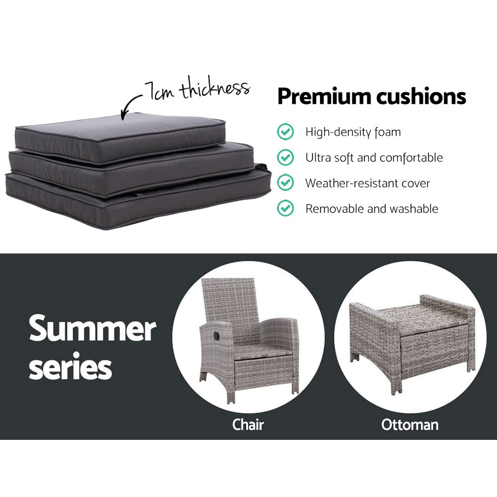 Outdoor Chairs: Gardeon Recliner Chair Sun lounge Wicker Lounger Outdoor Patio Furniture Adjustable Grey