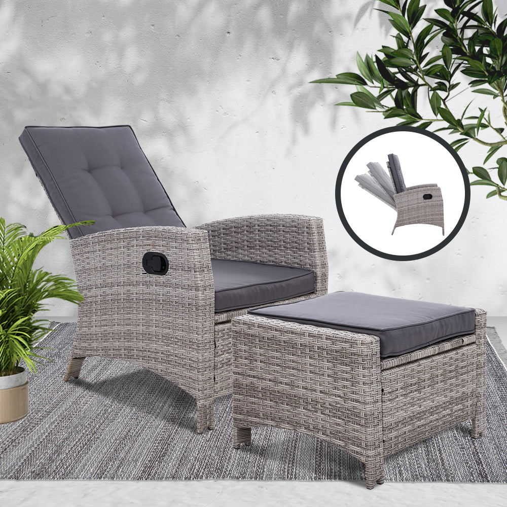 Outdoor Chairs: Gardeon Recliner Chair Sun lounge Wicker Lounger Outdoor Patio Furniture Adjustable Grey