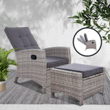 Gardeon Recliner Chair Sun lounge Wicker Lounger Outdoor Patio Furniture Adjustable Grey