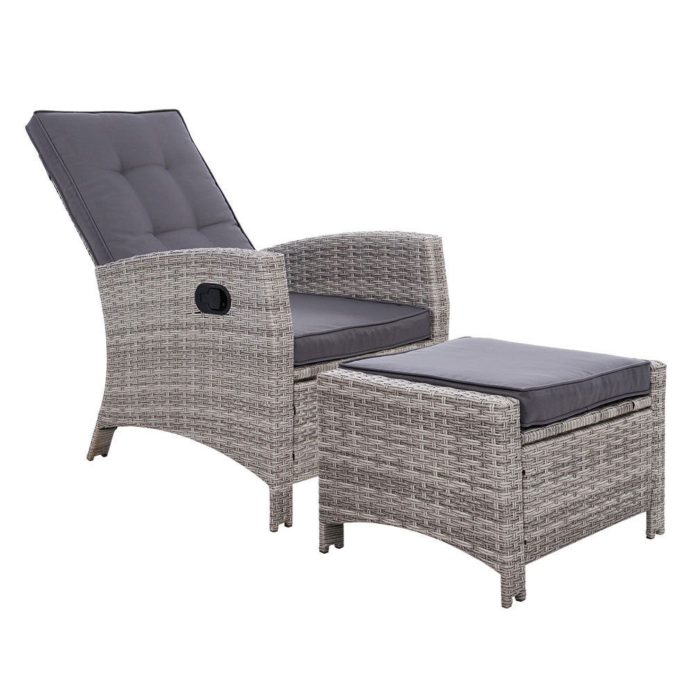 Outdoor Chairs: Gardeon Recliner Chair Sun lounge Wicker Lounger Outdoor Patio Furniture Adjustable Grey