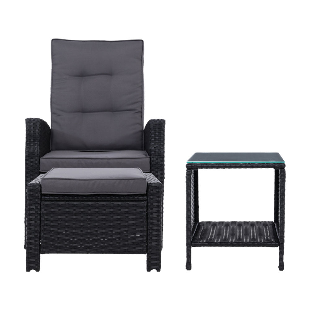 Outdoor Chairs: Gardeon 5PC Recliner Chairs Table Sun lounge Wicker Outdoor Furniture Adjustable Black