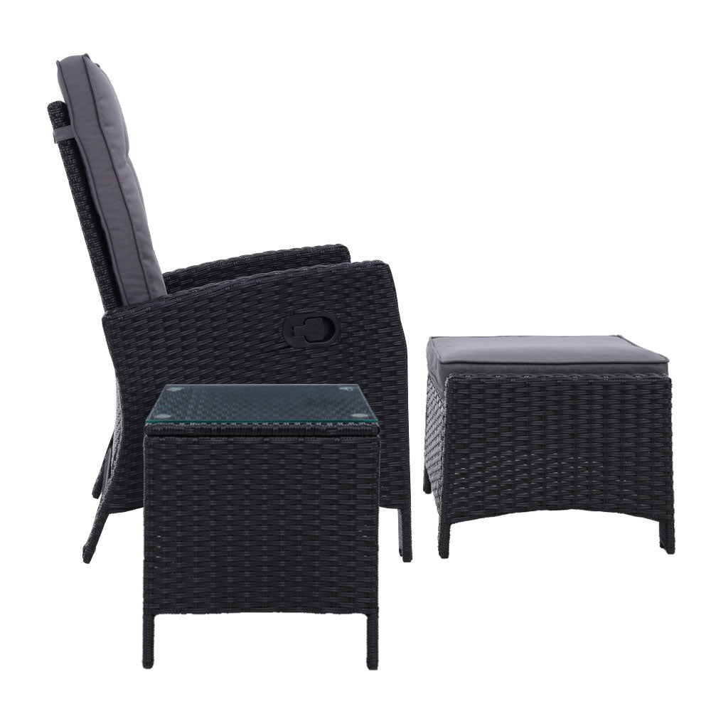 Outdoor Chairs: Gardeon 5PC Recliner Chairs Table Sun lounge Wicker Outdoor Furniture Adjustable Black