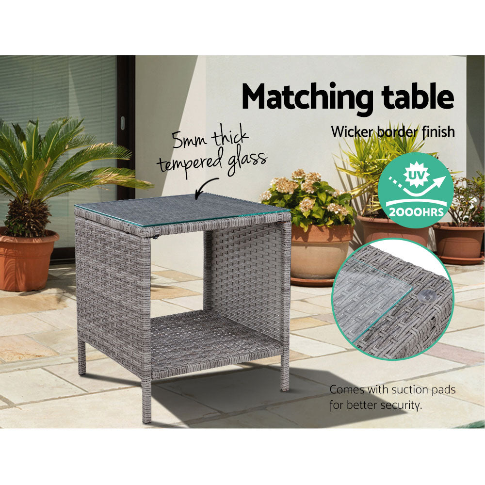 Outdoor Chairs: Gardeon 5PC Recliner Chairs Table Sun lounge Wicker Outdoor Furniture Adjustable Grey