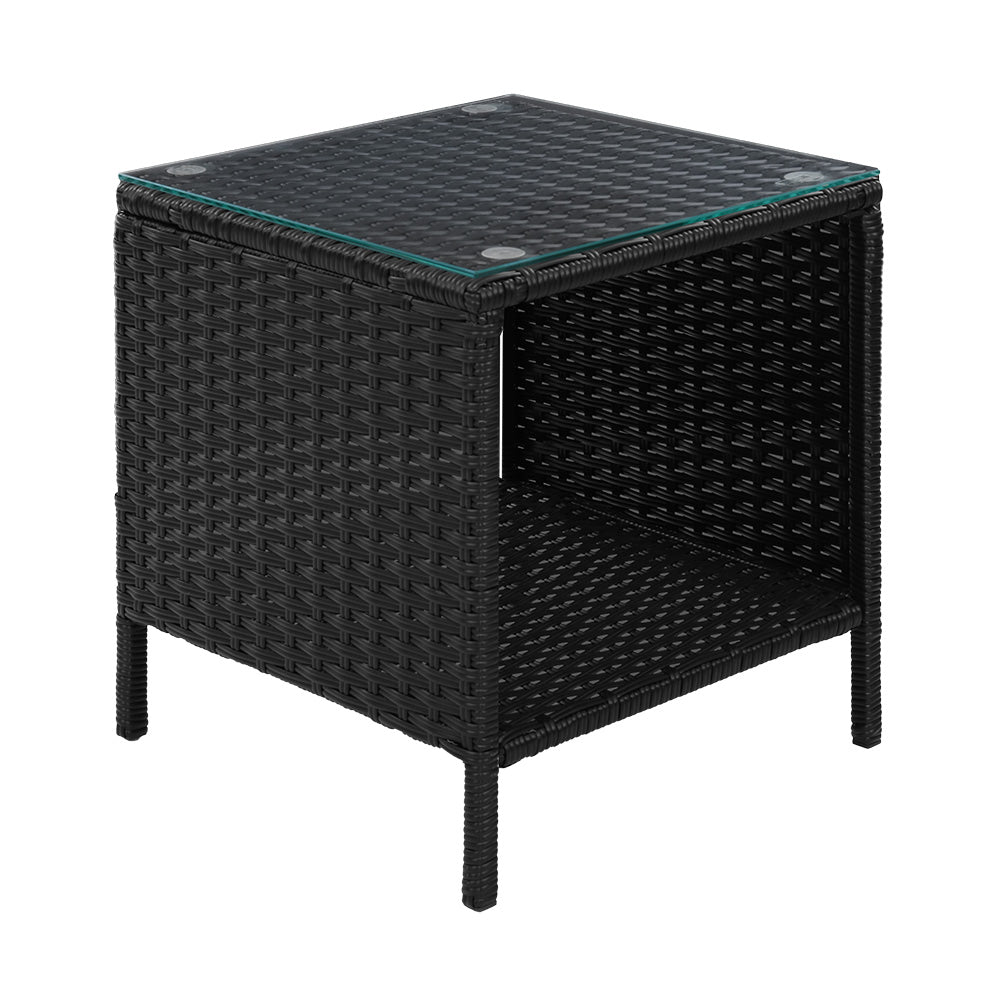 Outdoor Chairs: Gardeon Coffee Side Table Wicker Desk Rattan Outdoor Furniture Garden Black