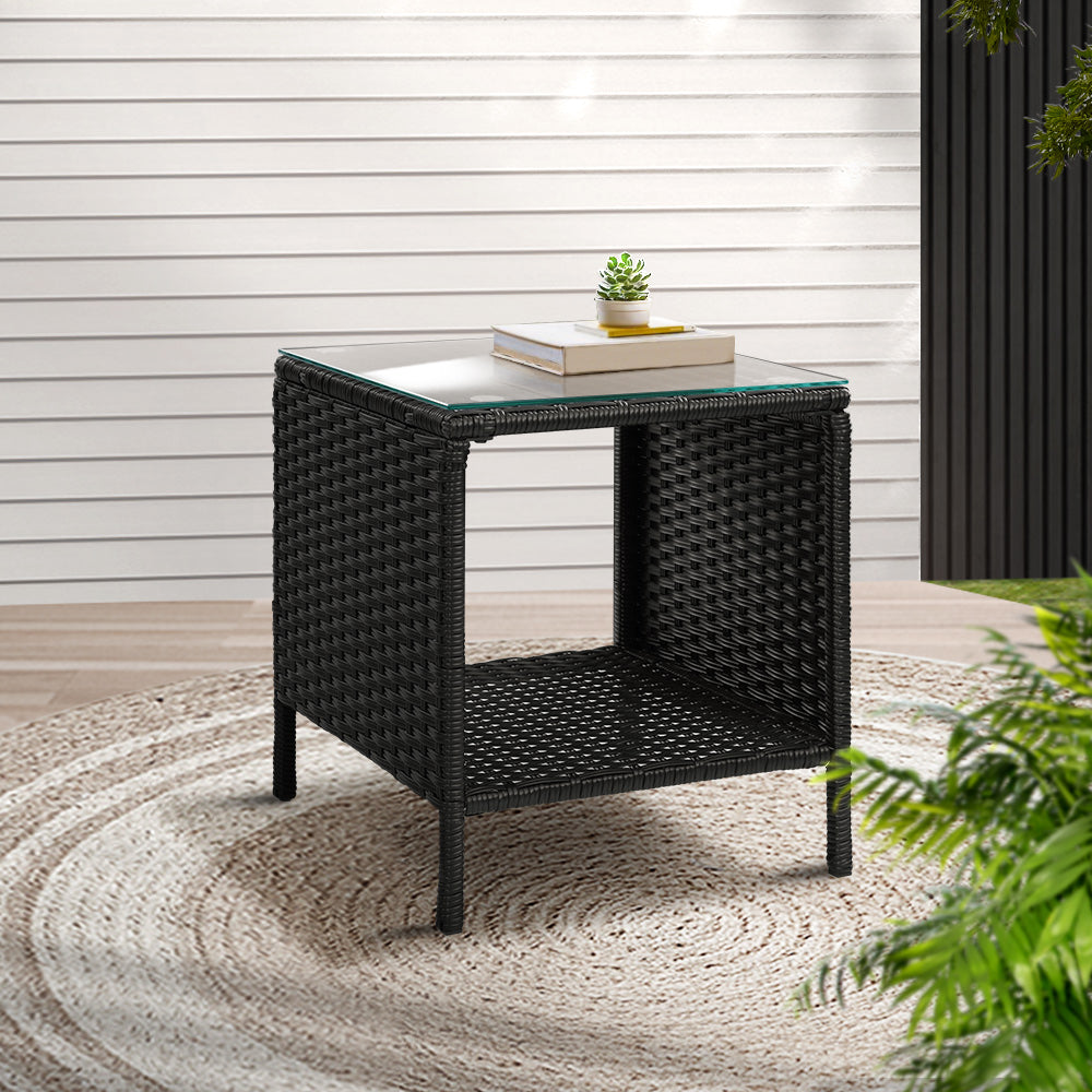 Outdoor Chairs: Gardeon Coffee Side Table Wicker Desk Rattan Outdoor Furniture Garden Black
