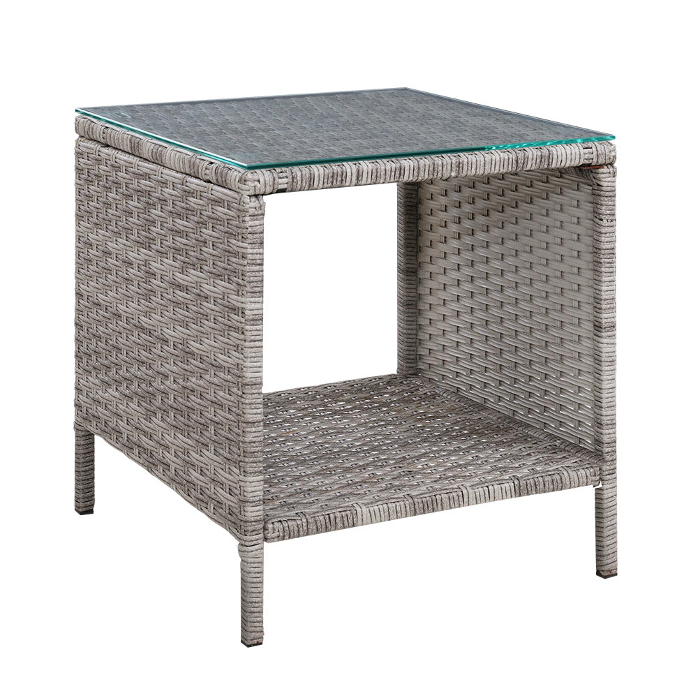 Outdoor Chairs: Gardeon Coffee Side Table Wicker Desk Rattan Outdoor Furniture Garden Grey